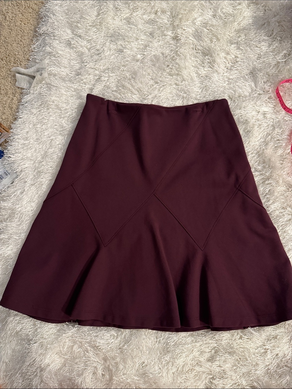 ****White House Black Market Burgundy Paneled Flared Mini Skirt